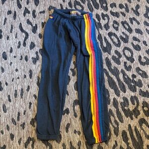 Aviator Nation Kids Navy Joggers with Rainbow Stripes